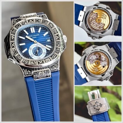 Patek Philippe Hand Enraved Blue Dail Men's Watch
