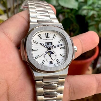 Patek Phillipe Moon Phase White Dail Men's Watch