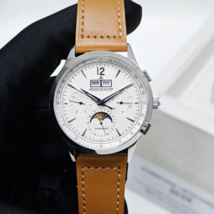 Jaeger Lecoultre White Dial Brown Strap Men's Watch