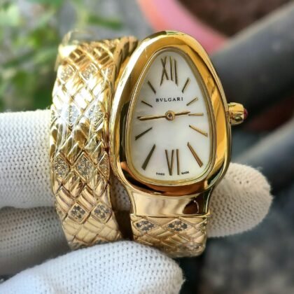 Bvlgari Serpenti Spiga Quartz Gold-Diamond White Dial Ladies Watch