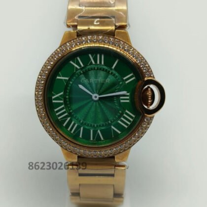 Cartier Ballon Diamonds Green Dail Men'sWatch