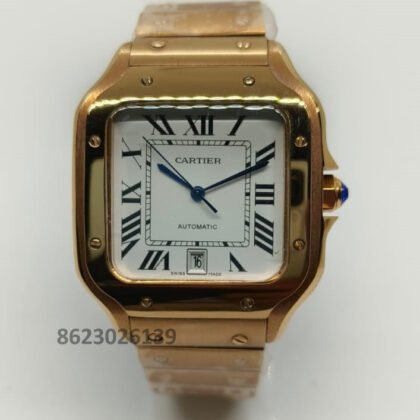 Cartier Santos Rose Gold White Dail Men's Watch
